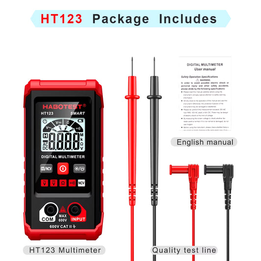 HT123 Smart Digital Multimeter AC/DC Voltage Resistance Continuity Measurement Tester NCV Multimeter with Backlight