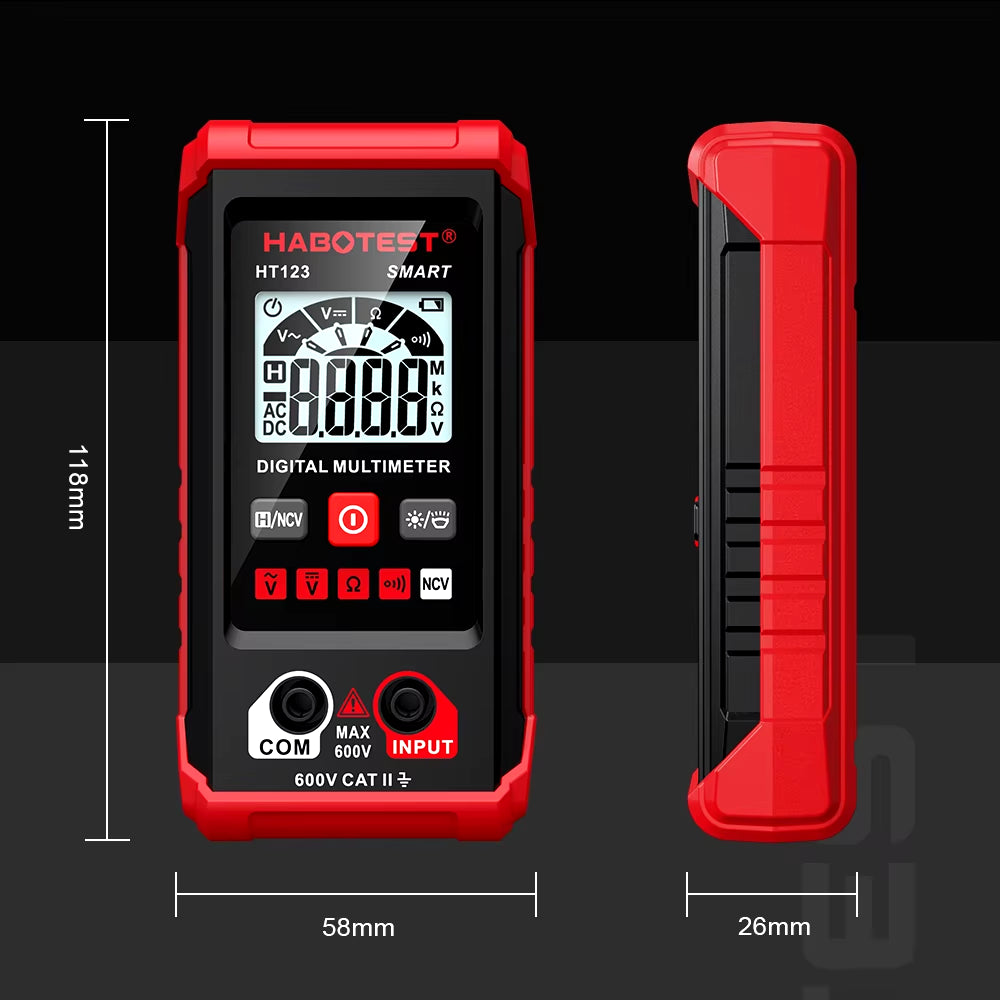 HT123 Smart Digital Multimeter AC/DC Voltage Resistance Continuity Measurement Tester NCV Multimeter with Backlight